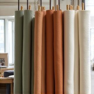 Rotoli di lino grezzo e tinto in vari colori naturali